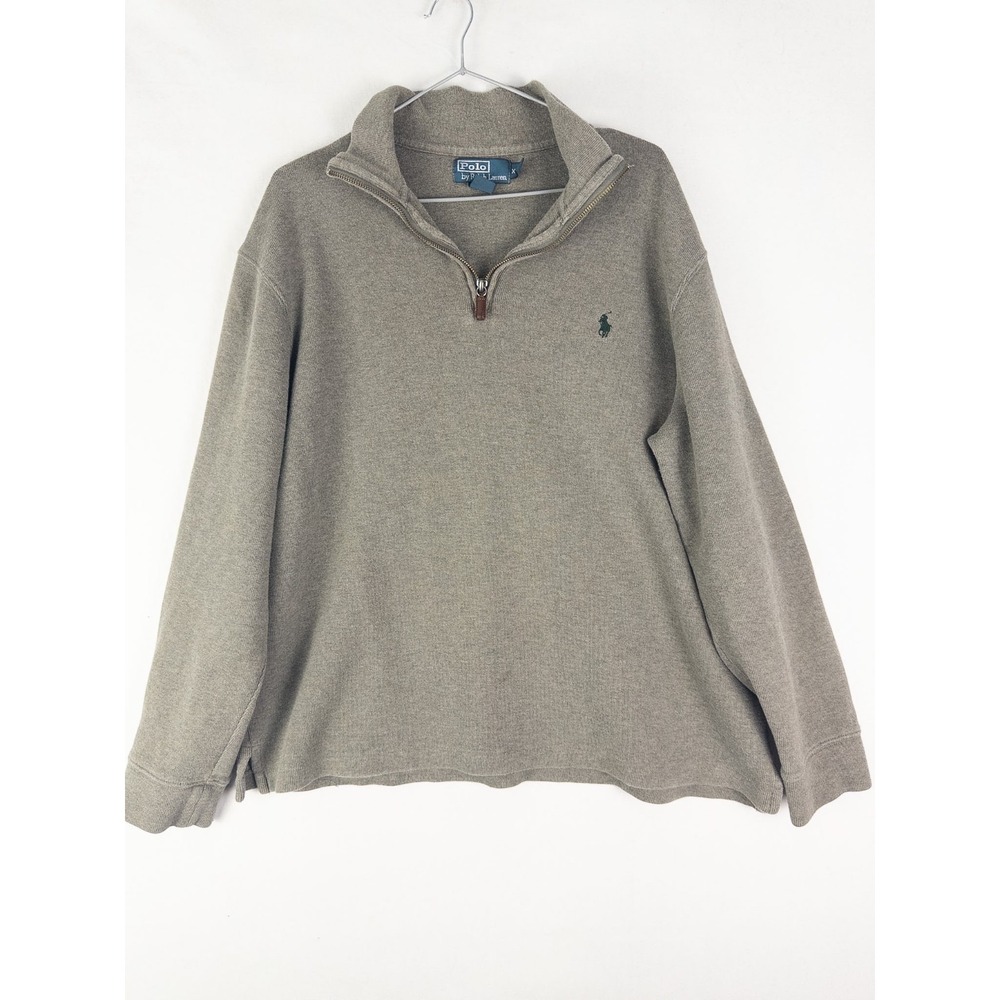 VTG Polo Ralph Lauren Pullover Mens‎ XL Tan Cotton Classic Pony Casual 1/4 Zip